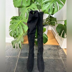 New authentic Stuart Weitzman black suede over-the-knee boots low heel size 8
